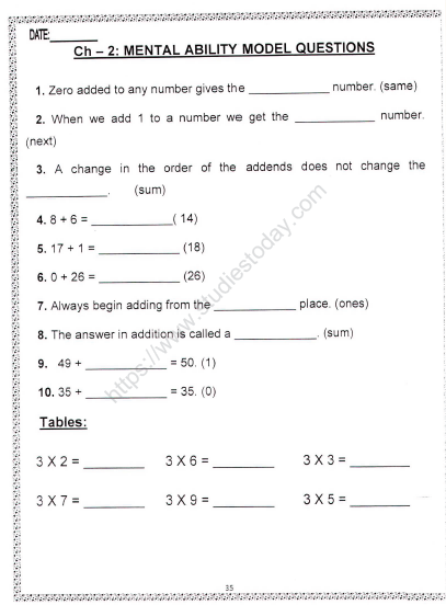 Cbse Class 2 Maths Mental Ability Worksheet